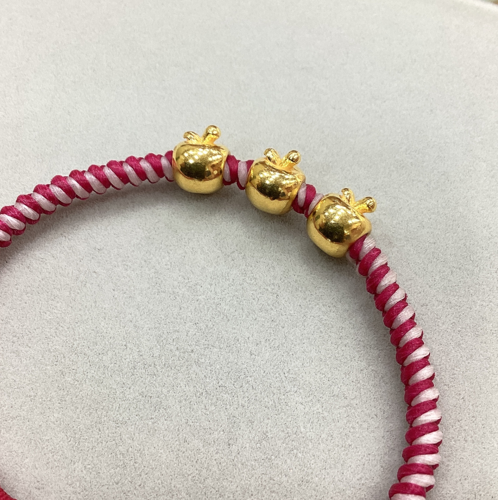 [祈福系列] 黃金蘋果(平平安安)雙色蠟線手鍊_桃白