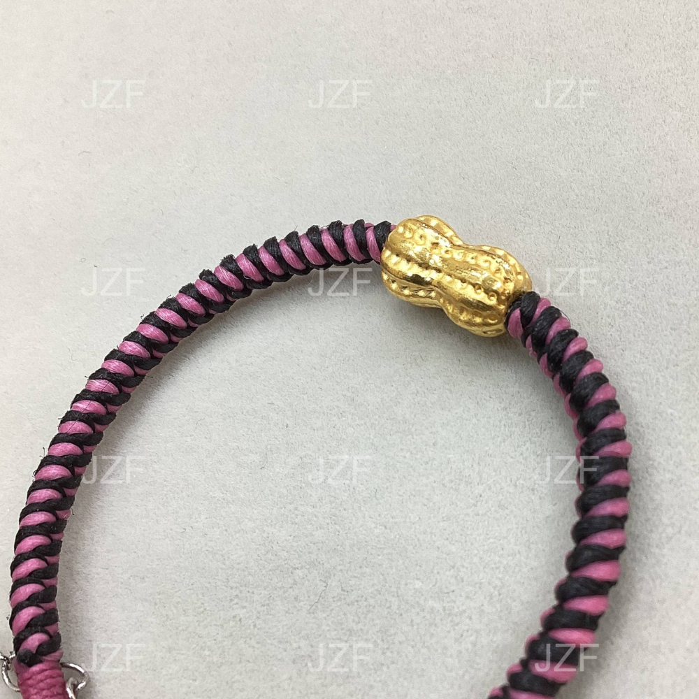 [祈福系列] 黃金好事花生雙色蠟線手鍊_粉黑